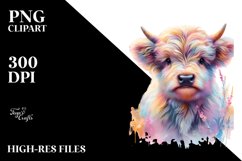 Colorful Baby Highland Cow Provencal Town PNG Product Image 3