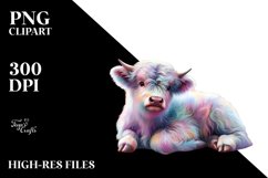 Colorful Baby Highland Cow Provencal Town PNG Product Image 3