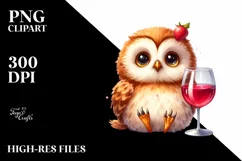 Vibrant Owl Holding a of Wine | Sublimation,Clipart Product Image 3