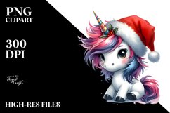 Pink Unicorn with Caricature Santa Hat PNG Product Image 2