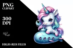 Cute Baby Unicorn Submarine PNG Product Image 1