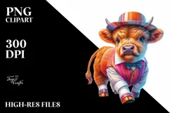 Colorful Baby Highland Cow in Foxtrot Dancer's Attire, PNG Product Image 3