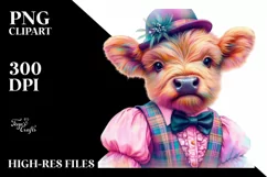 Colorful Baby Highland Cow in Foxtrot Dancer's Attire, PNG Product Image 1