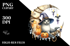 Seal Dressed for Halloween on Half Moon PNG Product Image 2
