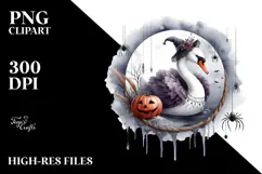 Swan Dressed for Halloween on Half Moon PNG Product Image 2