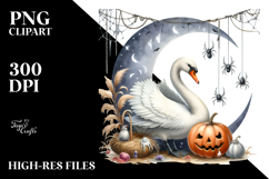 Swan Dressed for Halloween on Half Moon PNG Product Image 2