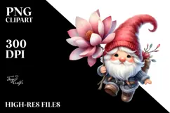 Cute Floating Gnome with Large Magnolia PNG Product Image 2