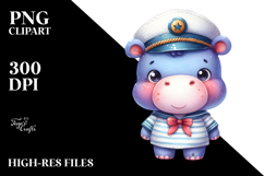 Cute Hippo Sailor Suit on White Background Product Image 2