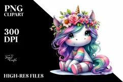 Cute Sitting Unicorn Clipart, Transparent PNG Product Image 1