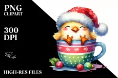 Cute Whimsical Chicken with Santa Hat PNG Product Image 2