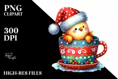 Cute Whimsical Chicken with Santa Hat PNG Product Image 2