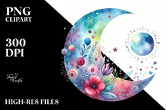 Watercolor Moon Sticker | Sublimation | Clipart Product Image 3