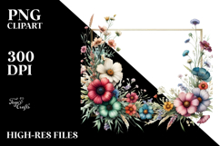 Watercolor Horizontal Frame with Wild Flowers PNG Product Image 2