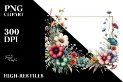 Watercolor Horizontal Frame with Wild Flowers PNG Product Image 2