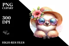 Colorful Cute Sloth Sun es Hat Watercolor Clipart Product Image 1