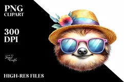 Colorful Cute Sloth Sun es Hat Watercolor Clipart Product Image 1