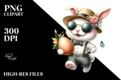 Watercolor Goofy Bunny Loading Truck with Eggs PNG Product Image 2