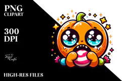 Adorable Pumpkin Monster with Candy PNG Product Image 2