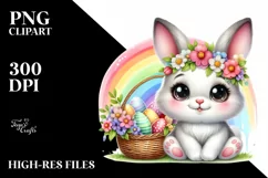 Easter Bunny Rainbow Flower, Clipart |T-shirt, Mug PNG Product Image 8