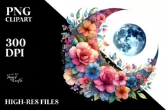 Vibrant Moon with Flowers PNG Clipart Product Image 3