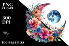 Vibrant Moon with Flowers PNG Product Image 2