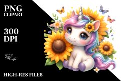 cute Baby Unicorn with Sunflower | Watercolor Product Image 3
