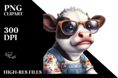 Funny Baby Cow with Sunglasses PNG Product Image 2