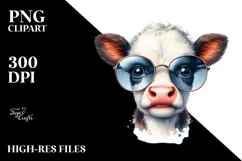Funny Baby Cow with Sunglasses PNG Product Image 2
