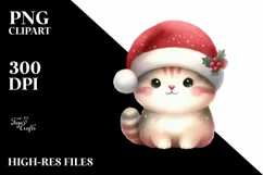 a Cute Christmass Cat with Santa Hat PNG Product Image 3