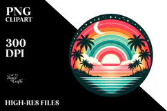 Retro Tropical Rainbow Sunset, PNG Clipart Product Image 2