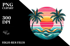 Retro Tropical Rainbow Sunset, PNG Clipart Product Image 2