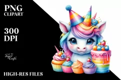 Colorful Baby Unicorn with Party Hat, Transparent PNG Product Image 1