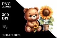 Funny Baby Bear Sunflower | Sublimation | Clipart Product Image 1