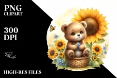 Funny Baby Bear Sunflower | Sublimation | Clipart Product Image 3