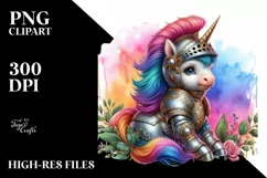 Colorful Baby Unicorn in Knight's Armor, Transparent PNG Product Image 1