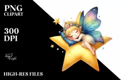 Colorful Cute Fairy Napping on Star | Sublimation | Clipart Product Image 3