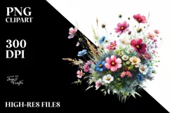 Watercolor Vibrant Wild Flowers Clipart Product Image 3