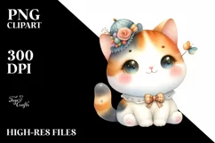Watercolor Cute Cat Whimsical PNG Product Image 1