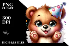 Energetic Baby Bear with Party Hat, Transparent PNG Product Image 2