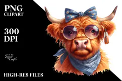 Highland Cow Portrait with Bandana | Sublimation | Clipart Product Image 2