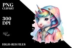 Colorful Baby Unicorn in Raincoat, PNG Product Image 1