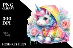 Colorful Baby Unicorn in Raincoat, PNG Product Image 3