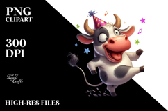 Dramatic Dancing Cow in Party Hat, PNG Product Image 2