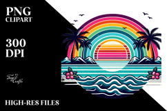 Retro Tropical Rainbow Sunset, PNG Clipart Product Image 2