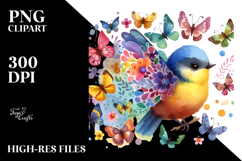 Colorful Cute Bird with Butterfly Silhouettes PNG Product Image 2