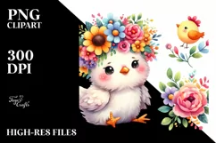 Colorful Chicken with Flower Crown | Watercolor Product Image 1