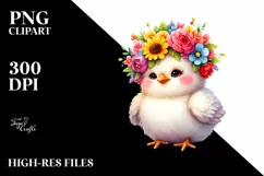 Colorful Chicken with Flower Crown | Watercolor Product Image 1