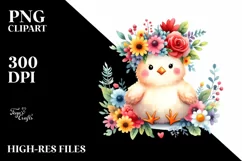 Colorful Chicken with Flower Crown | Watercolor Product Image 1