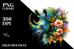 Vibrant Watercolor Rhino with Flowers Product Image 3