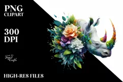 Vibrant Watercolor Rhino with Flowers Product Image 1
